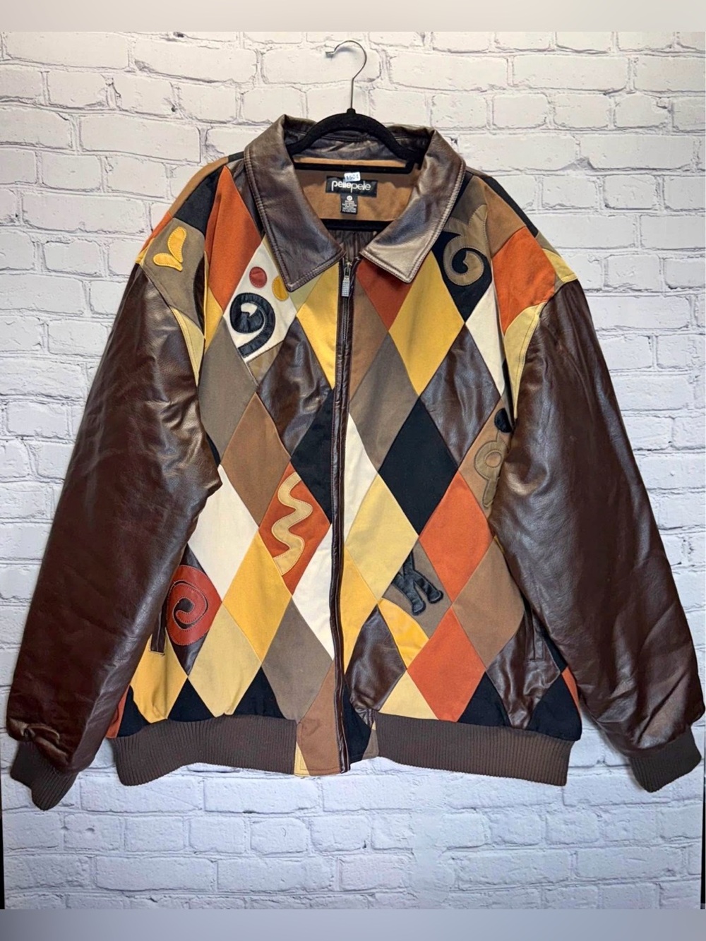 Vintage Pelle Pelle Abstract Diamond Leather Jacket Men’s Size 6X